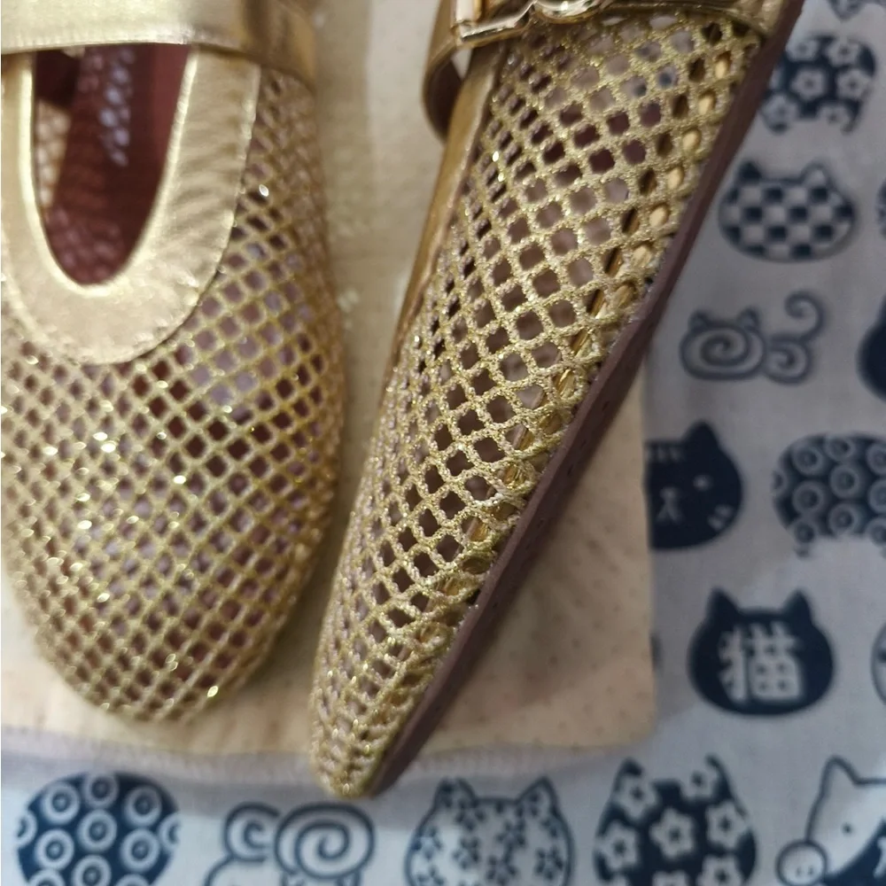 Alaïa Metallic Gold Mesh Mary Jane Flats